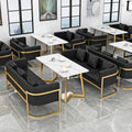 Rectangular table + 2 three-person black sofas