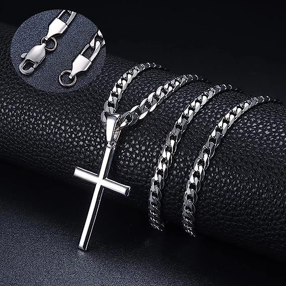 European and american cross-border new jewelry stainless steel cuban chain cross pendant necklace for men - minimalist fashion necklace