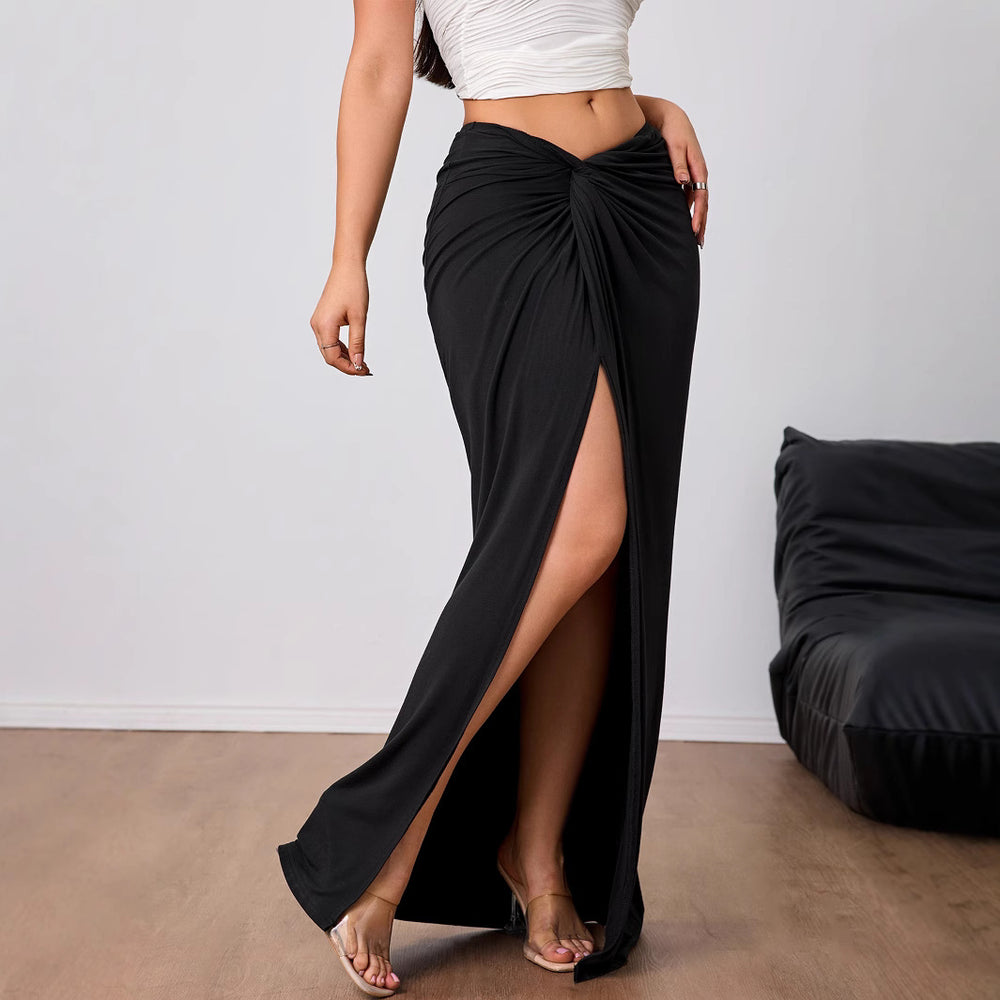 Aliexpress cross-border e-commerce women's fashion: high-end elegant midi skirt -  spring/summer new arrival - high-waisted slit skirt
