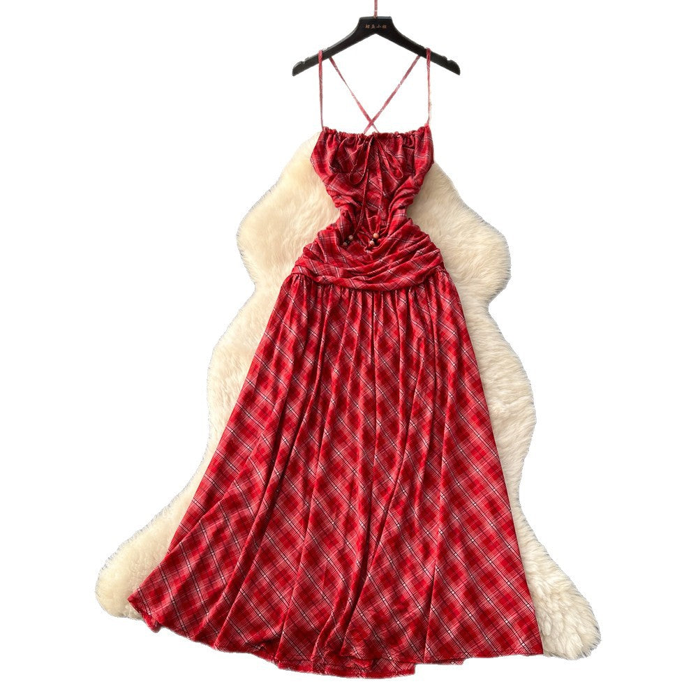 Tea break frenchsense of design tie back square collar small flying sleeves waist backless straps slimming lookelegant gentle wind dress