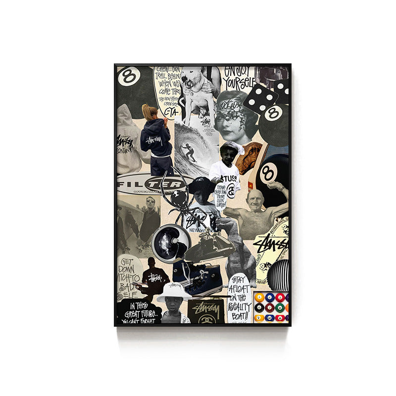 Black eight-ball billiard hall hanging picture billiard room club wall decoration painting creative graffiti trend chess and card club painting