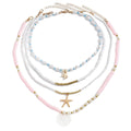 European and american summer bohemian pink polymer clay pearl beaded necklace set - ocean element starfish layered necklaces