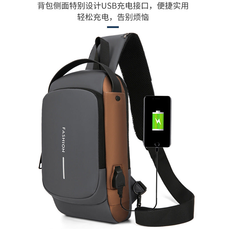 New messenger bag trendy men's breast bag combination lock locomotive bag large capacity anti-theft shoulder bag sports locomotive bag