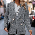 Women's solid color double-breasted blazer - european & american style, casual women's new top,  houndstooth jacket