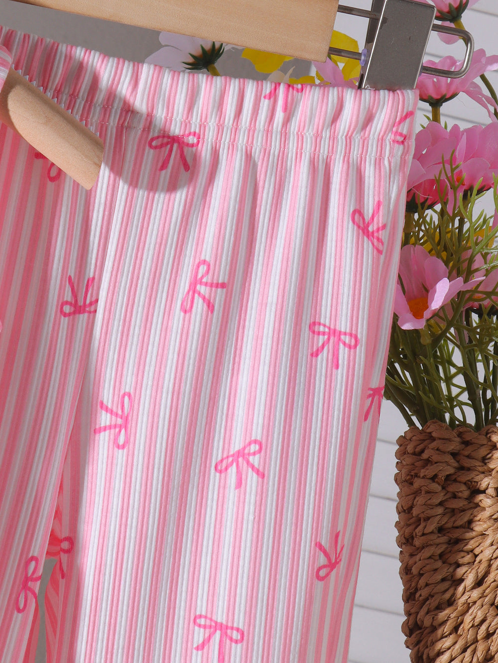 Children's clothing cross-border european and american girls bow pink vest + pants two-piece set