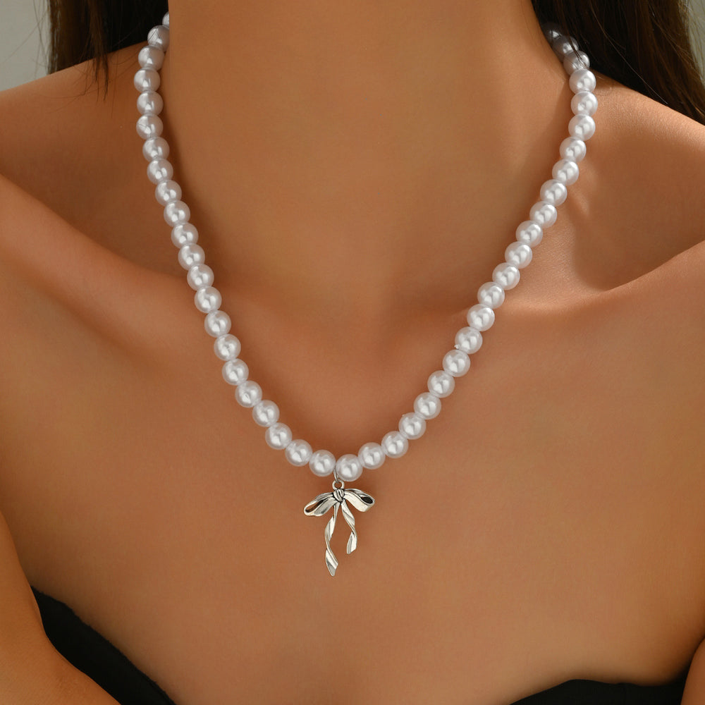 Bowknot pearl choker wholesale - european & american cross-border high-end necklace, light luxury niche pendant, clavicle chain, women's jewelry