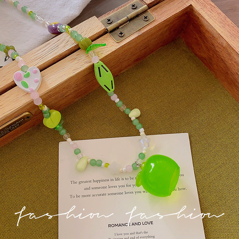 Summer fresh mint green green apple beaded necklace women's sweet forest girl style cute easiest for match clavicle chain