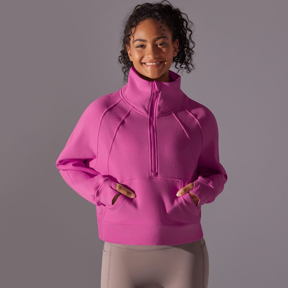 New solid color autumn/winter sweatshirt - loose fit, fleece-lined, warm yoga casual jacket, outdoor sports loose long sleeve top