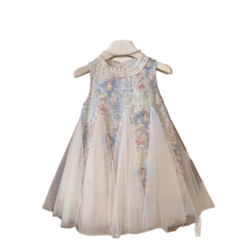 summer new girls' princess dress sleeveless sequin bowknot sleeveless dress evening gown wholesale supply