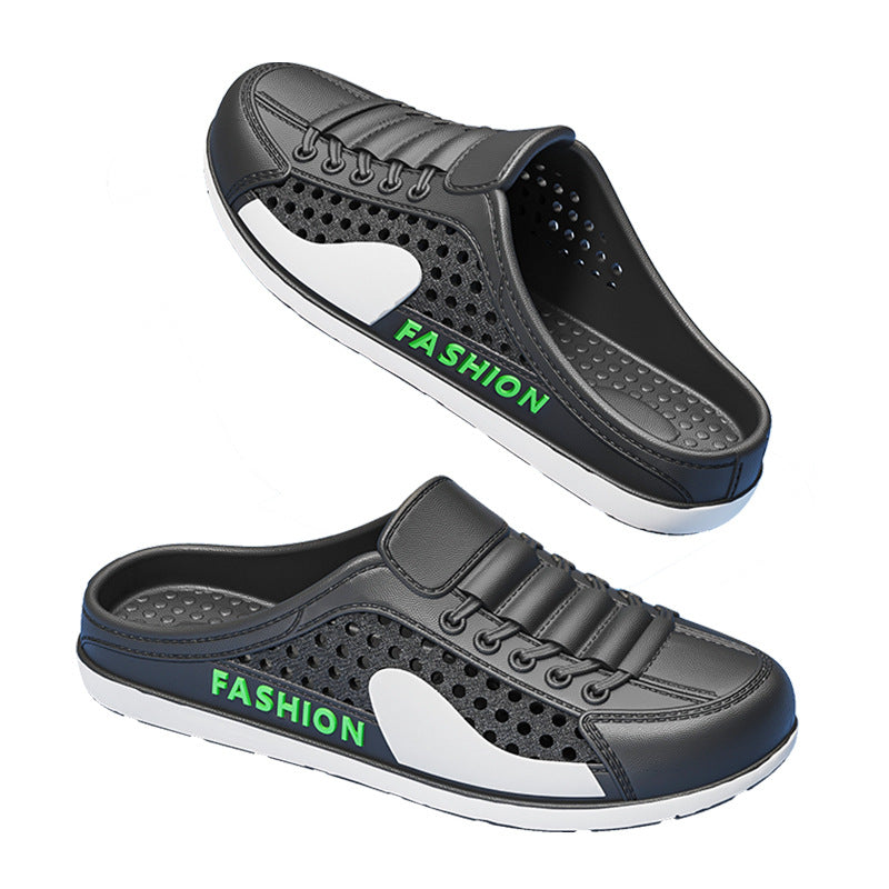 Men's summer new breathable mesh slides - slip-on, backless, casual beach sandals with trendy perforated design
