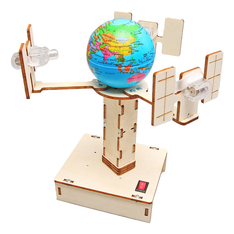 Primary school students wooden assembly DIY geostationary satellite model, science and technology small production children's fun science and education model