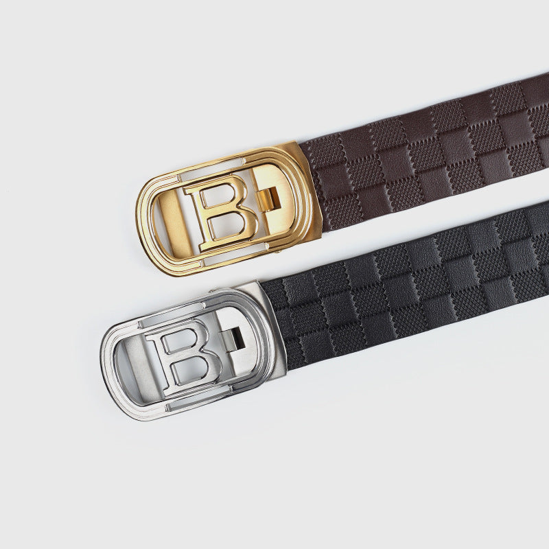 Stainless steel automatic buckle men's belt, leather embossed belt, first layer of pure cowhide B letter men's belt versatile