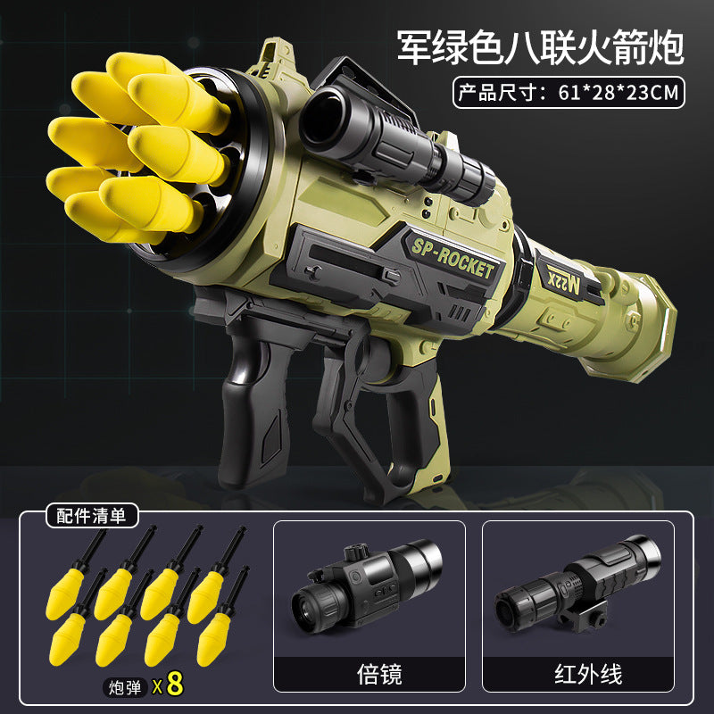 Kids' extra-large rocket launcher - rechargeable, four-barreled, sound & light effects - perfect for boys' "chicken dinner" games!