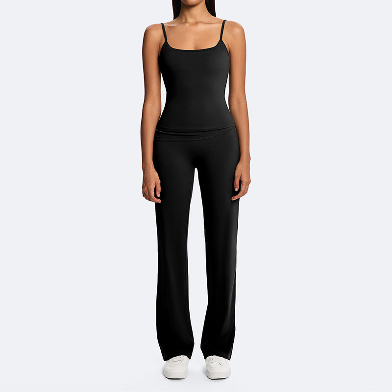 European and american eco-friendly fabric barely-there sports bra high-waisted butt-lifting yoga wide-leg pants casual fitness yoga outfit set