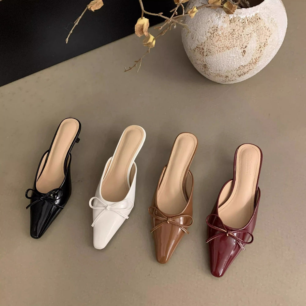 2025 summer new bowknot mid-heel mule sandals - closed toe, plus size, high heel single shoes, summer slippers