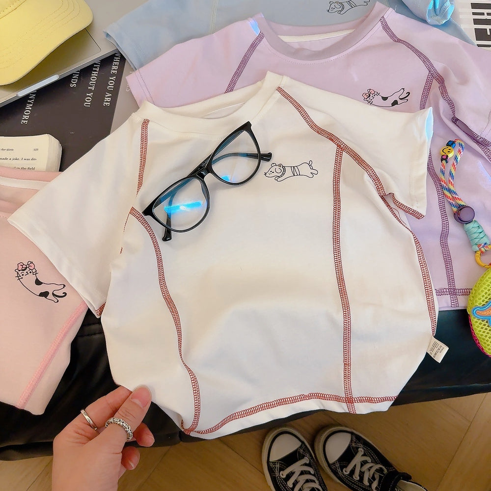 Kids' summer new arrivals: unisex color block t-shirts - versatile short sleeve dopamine crewneck tops, korean style casual children's wear