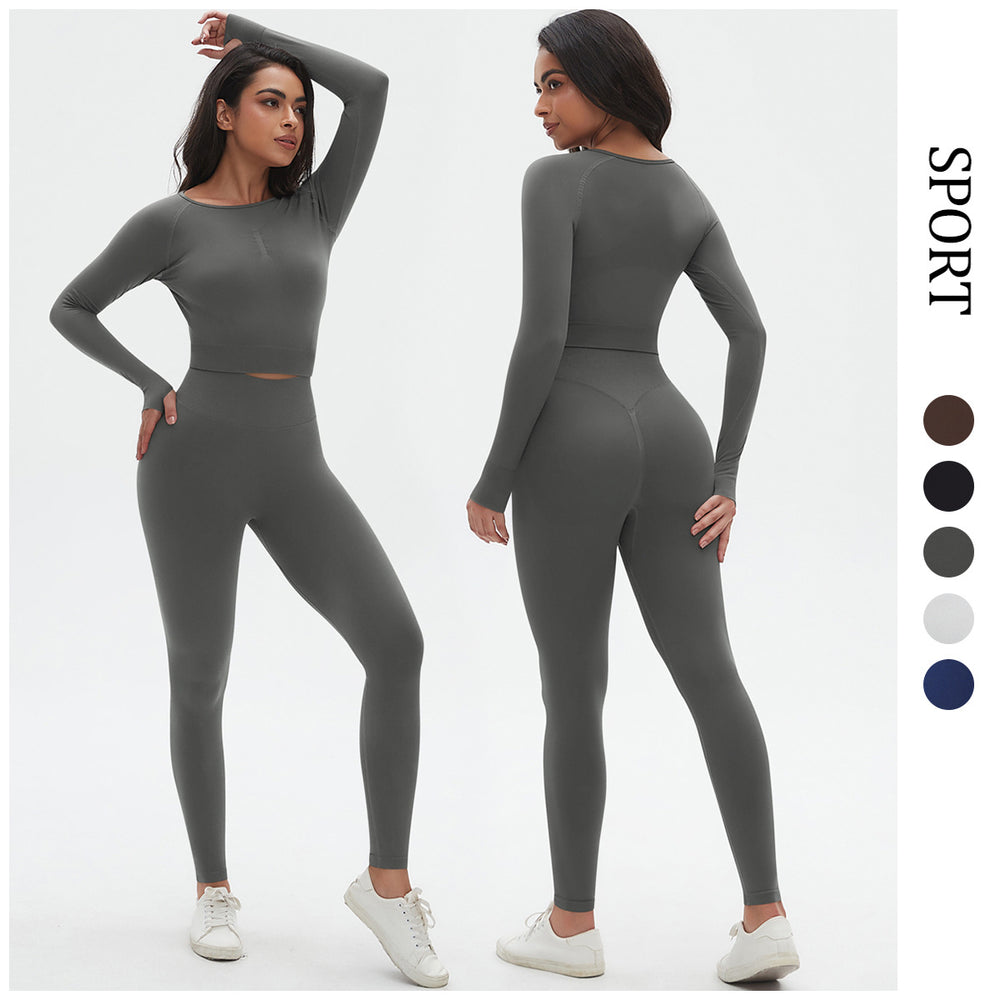 European and american seamless yoga set - high-waisted butt-lifting peach lift leggings with long-sleeve compression top - running & fitness activewear set