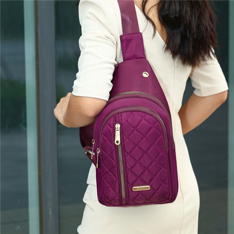 Foreign trade women's bag outdoor versatile fashion breast bag multi-layer embroidery thread Korean version shoulder bag portable travel commuter messenger bag