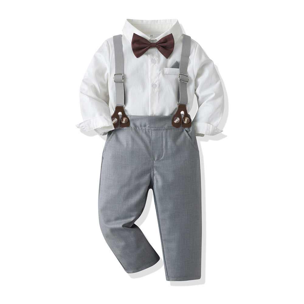 Boys' spring new gentleman's suit set: long-sleeved shirt for baby boys' birthday and first birthday celebration, spring children's clothing