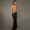 Amazon women's  spring new fashion elegant sleeveless backless halter neck tie sexy bodycon dress