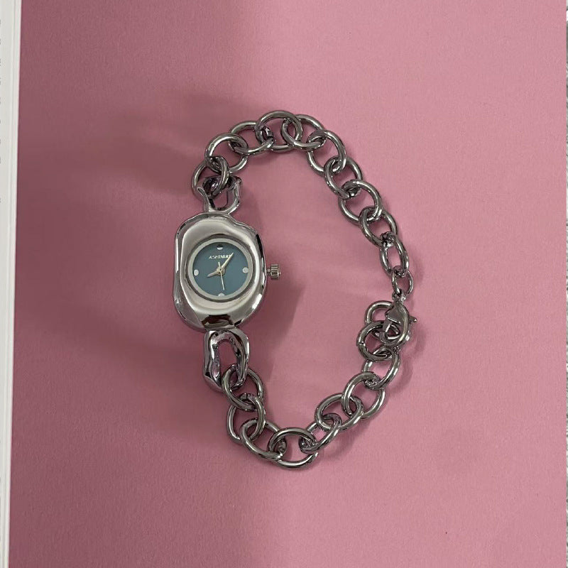 Ashinuo irregular dial chain hollow design high-end women's quartz watch wholesale live stream quartz watch