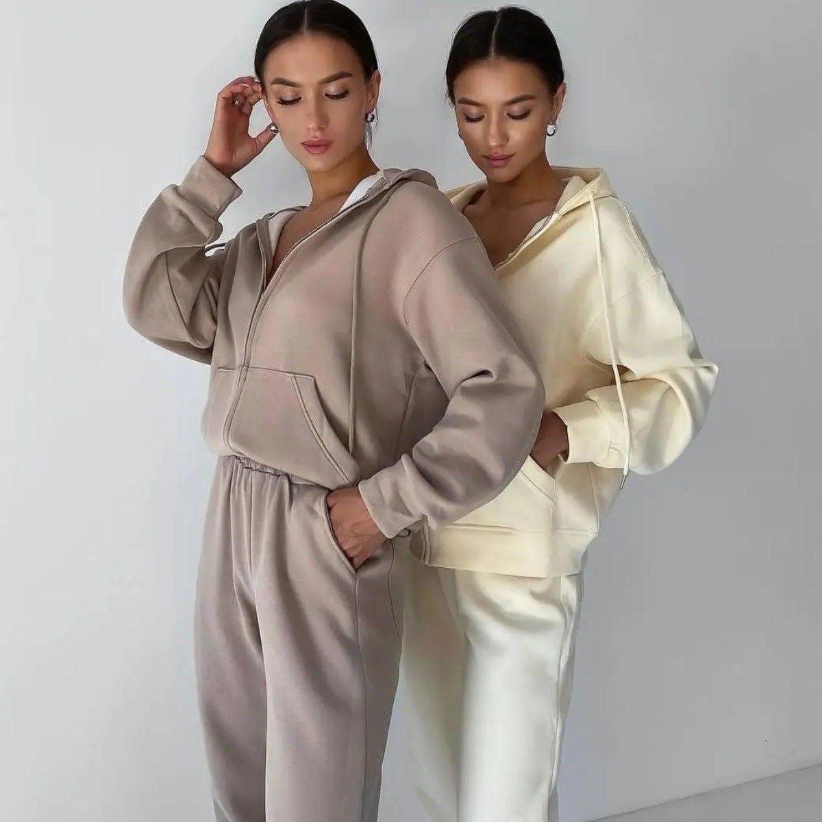 Europe and the United States popular 2024 independent station   autumn women's hooded zipper cardigan sweater casual suit