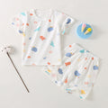 Baby short-sleeve set, one-year-old summer outfit, girls' ice silk top and shorts, lightweight summer two-piece set, 100% cotton