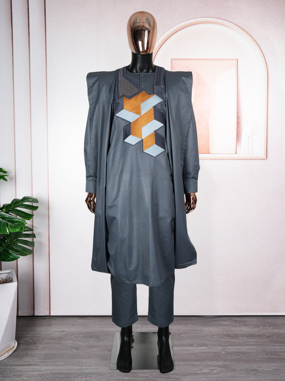 e-commerce  men's plus-size fashion business embroidered three-piece suit  african men's plus-size clothing