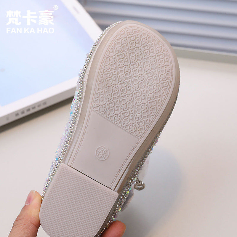 Girls' leather shoes - new autumn  collection: kids' bowknot rhinestone princess shoes, sparkling crystal shoes for baby girls
