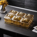 【with lid】6-compartment fruit platter, amber + iron stand, thickened plastic