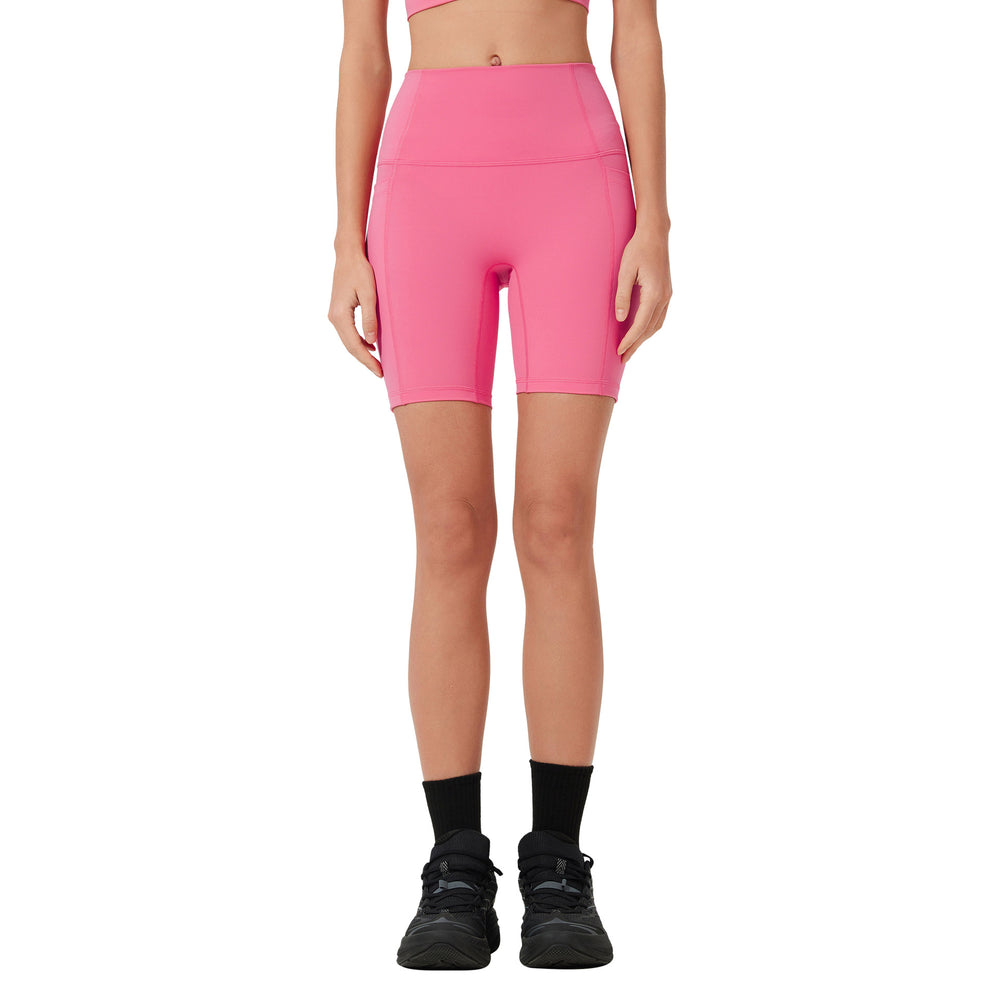 High-waisted tummy control yoga shorts with side pockets - seamless, nude feel, shaping, no t-line, workout fitness shorts d25035