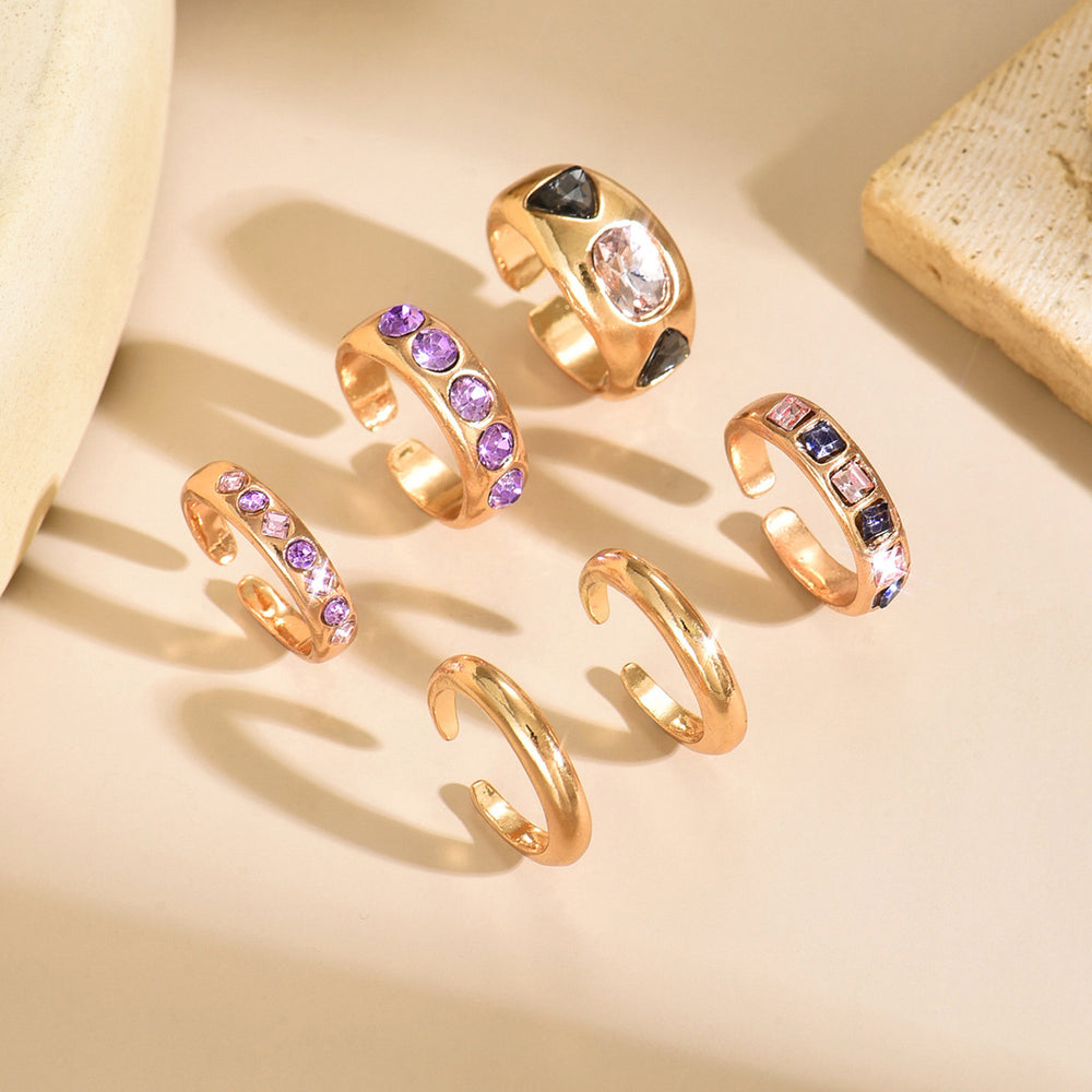 European and american cross-border fashion geometric diamond-studded irregular ring set, metallic smooth finish finger rings, ring accessories for women
