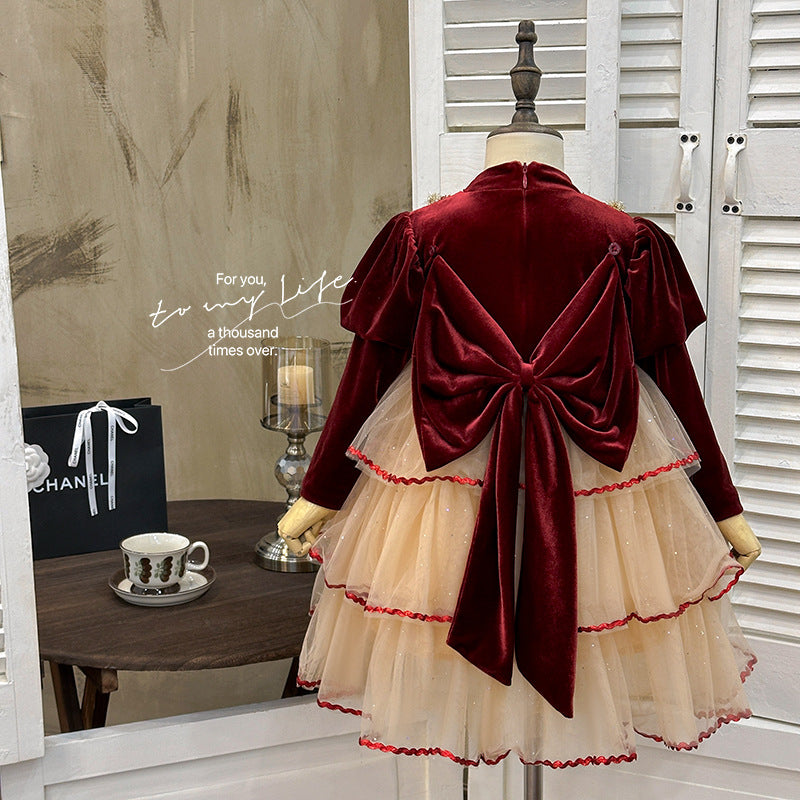 Girls' dress autumn new arrival red birthday dress lolita princess dress little girl puffy cake dress trendy