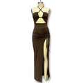 european and american women's clothing  spring new style halter neck maxi dress sexy backless slit drawstring bodycon dress