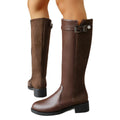 Plus size british style  autumn new side zipper high boots suede patchwork buckle low heel riding boots for women