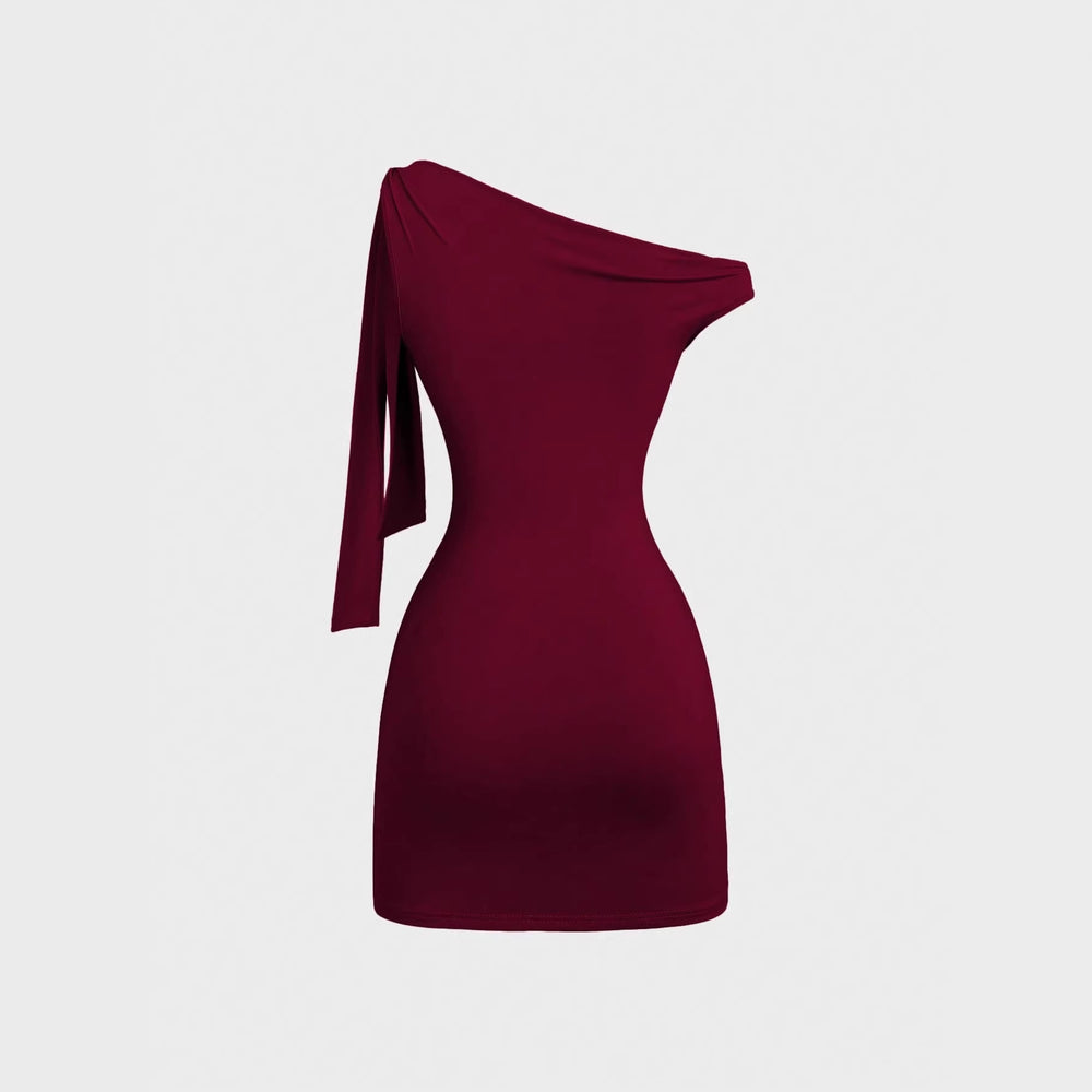 European and american style hot girl cross-border new solid color one-shoulder sleeveless patchwork tie-up bodycon mini dress for women