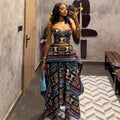 European and american cross-border women's fashion  summer new sexy chic printed bandeau top and asymmetrical midi skirt set