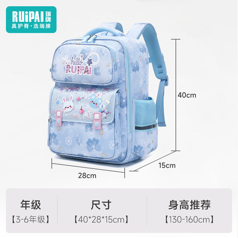 School bag for children, primary school students and girls in grades 1-6, large-capacity, lightweight and water-proof, new Rui brand cartoon women's school bag
