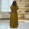 European and american style women's clothing  new sweet round neck lantern sleeve short blouse high waist flared midi skirt two-piece set