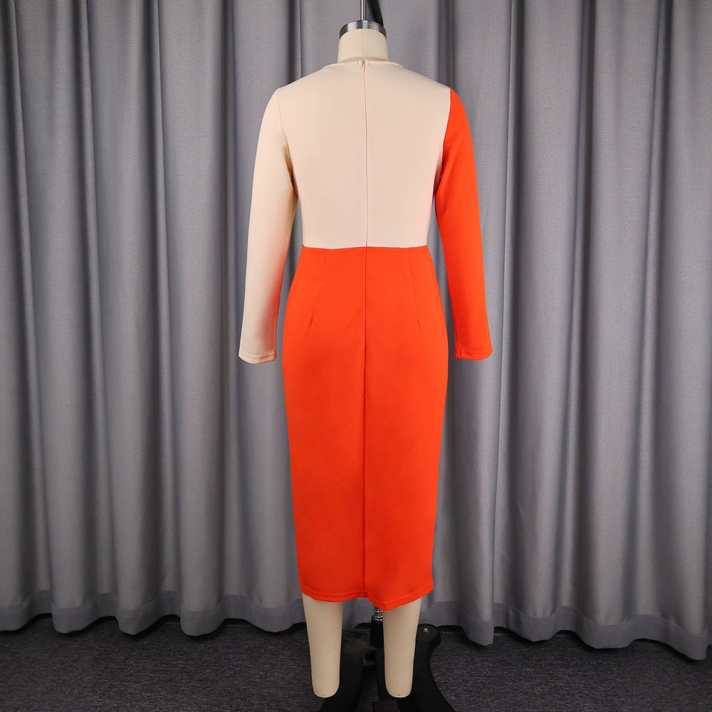 Autumnew arrivalpatchworkcontrast colorlong sleeves one-step skirt single-breasted silm hip-hugging work clothingdress dress