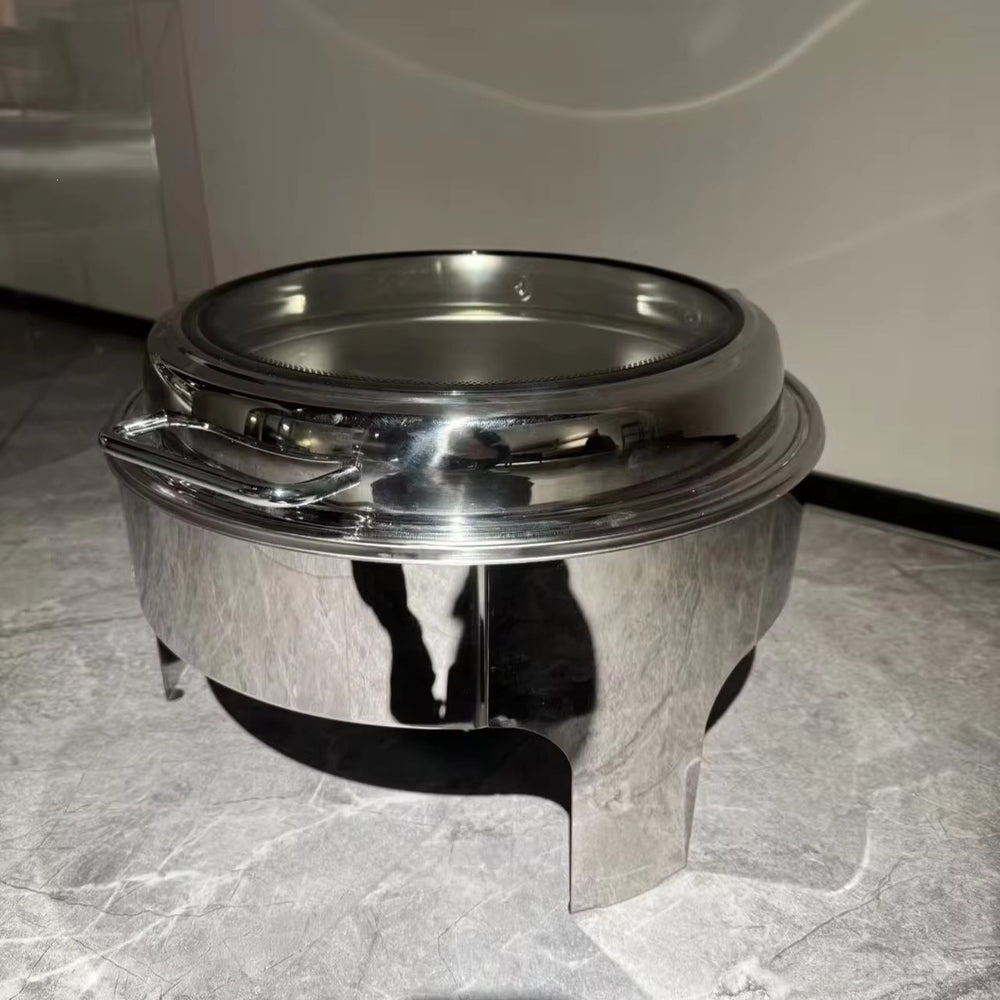 Stainless steel round buffet warmer - 6l with see-through glass lid - commercial grade soup warmer for hotels and restaurants