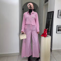 European and american cross-border women's fashion:  spring new collection - striped asymmetrical long sleeve shirt and wide leg pants set