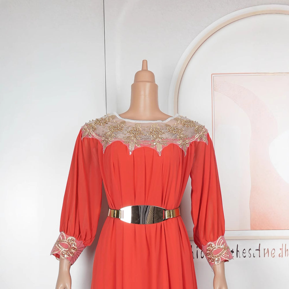 European and american cross-border   plus size women's clothing african solid color maxi dress new style dress with belt