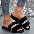 Fashion rhinestone indoor and outdoor casual fur slippers 2024 autumn and winter floor slippers bedroom home fur slippers