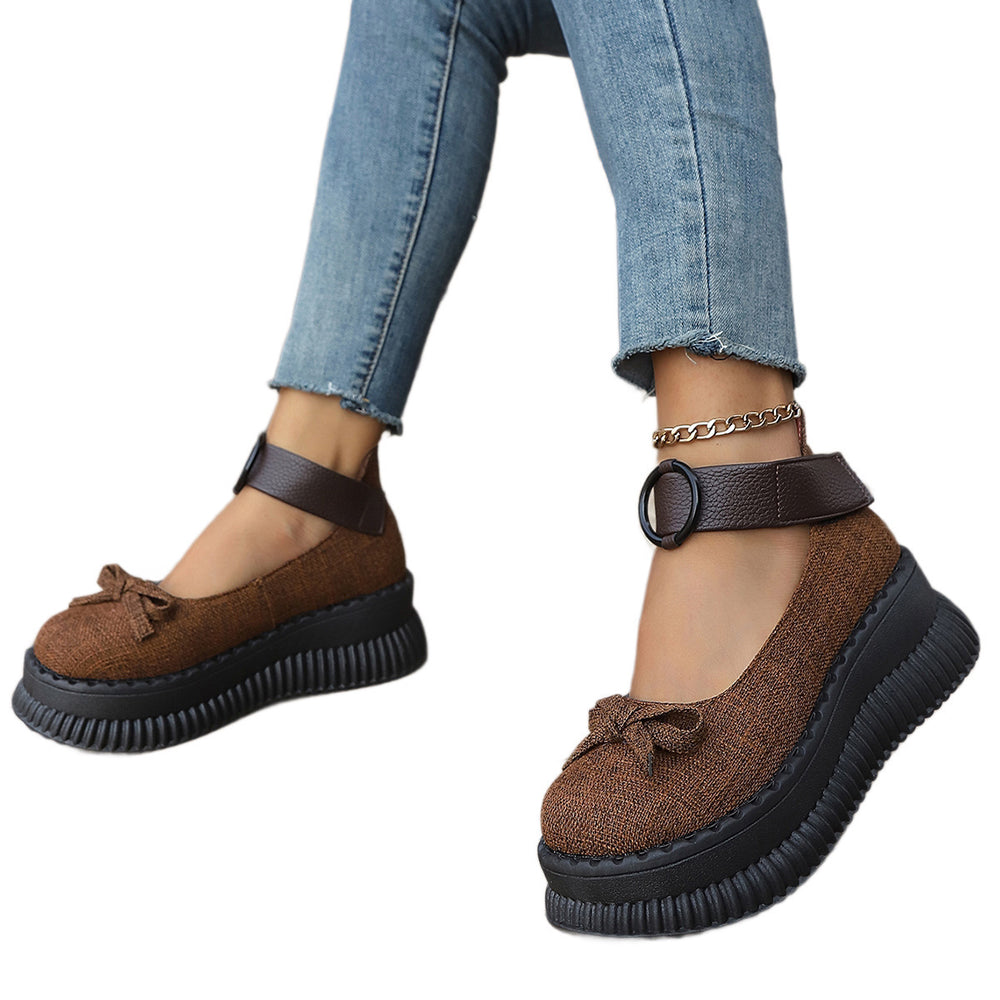 autumn new arrival: retro bowknot platform mary janes - women's chunky sole height increasing loafers wholesale