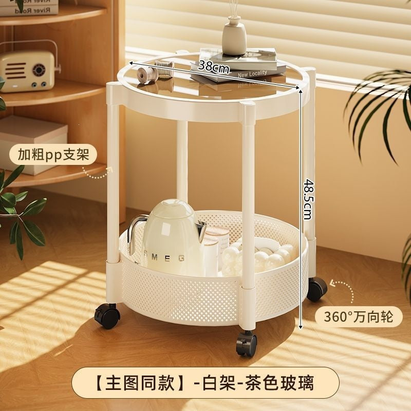 Small apartment mobile oval cream coffee table, sofa side table, small table, living room storage and snack cart