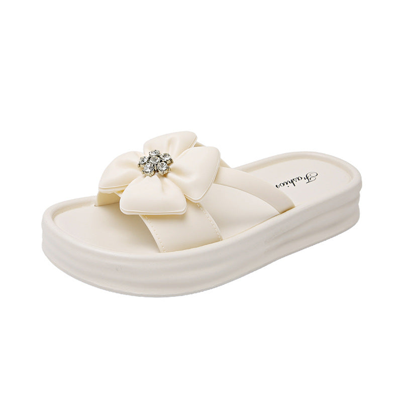 Summer fairy style outdoor slippers - comfortable, versatile, rhinestone clover design, soft sole, fashionable, minimalist, women's platform slippers