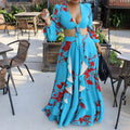C8467  summer new fashion sexy printed tie-up top and midi skirt european and american two-piece outfit