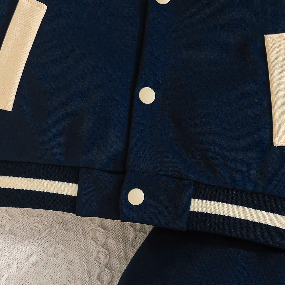european and american cross-border new autumn collection: boys' two-piece baseball outfit with patchwork sleeves - long sleeve top and pants - hot seller