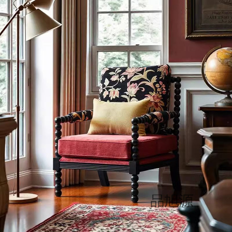 American retro pearl chair designer premium single sofa chair American living room solid wood fabric casual tiger chair